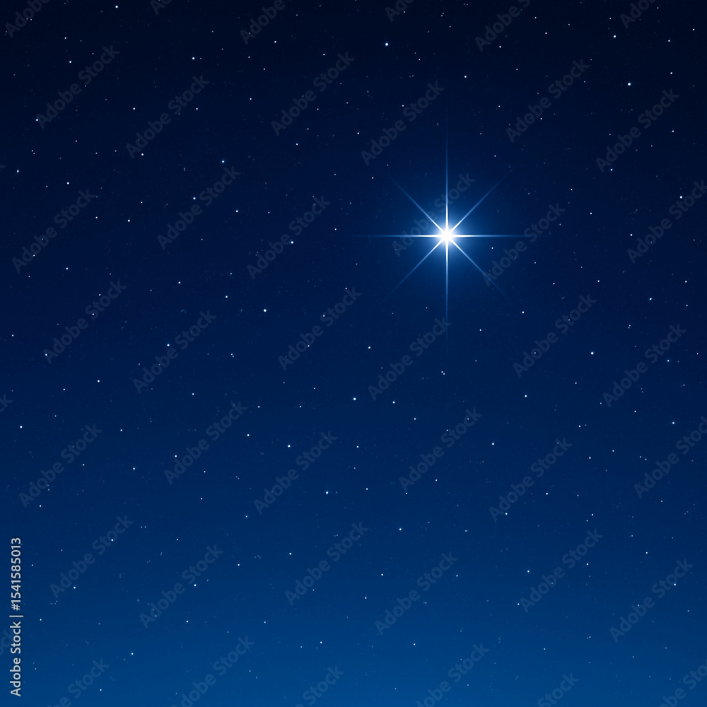 Fototapeta premium Starry night sky with glowing bright star, cosmic deep blue space background, peaceful celestial view ideal for creative and commercial use, unique design Pro.