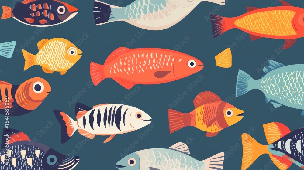 Naklejka premium Fish pattern. Fish pattern texture with copy space. Close-up fish scale pattern. Aquatic animal design. Fish scales. Realistic fish pattern. Fish design background. Detailed fish pattern close-up. Mar