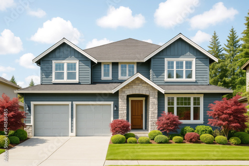 traditional american two-story house with blue siding
