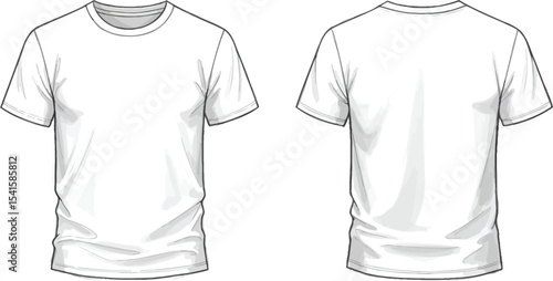 White mens t shirt template front and back view