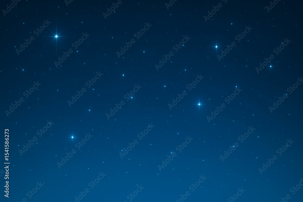 Fototapeta premium Starry night sky digital illustration with glowing celestial bodies and a smooth blue gradient, ideal for backgrounds, posters, or creative projects, offering a tranquil deep space vibe.