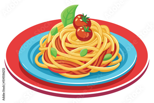 Delicious spaghetti served on a colorful plate with fresh ingredients