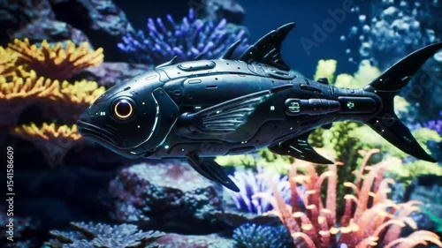 Futuristic fish in an underwater scene