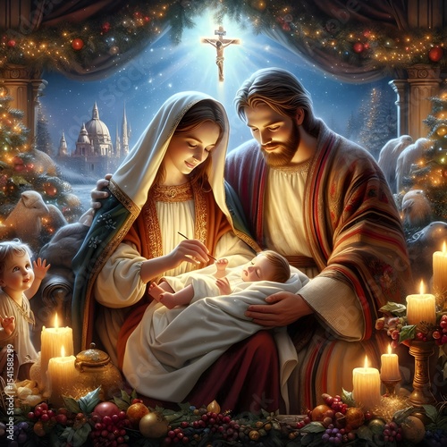 The holy family at Christmas with Jesus Christ, maria and Josef