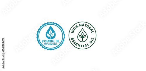 Essential Oil 100% Natural Label Icons – Eco Organic Wellness Drop Badges