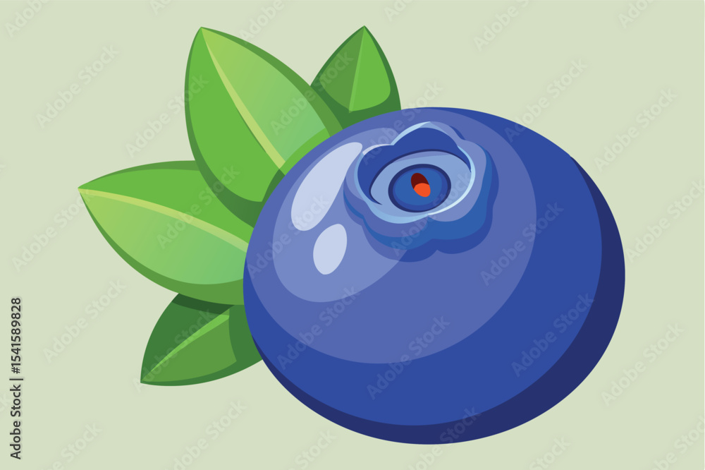 Fototapeta premium Fresh and vibrant blueberry with green leaves in detail