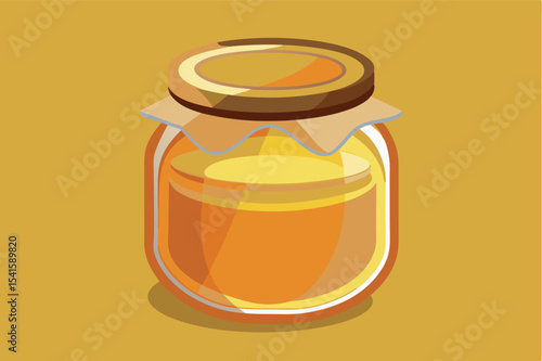 Honey jar with a golden-yellow hue set against a vibrant background