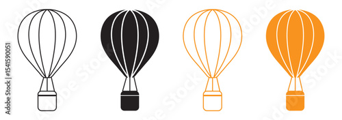 Illustration Of Eight Black Hot Air Balloons On Transparent Background