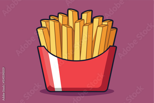 Crispy golden fries in a red container on a purple background