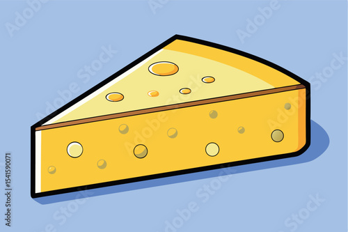 Yellow cheese wedge on a light blue background with holes visible