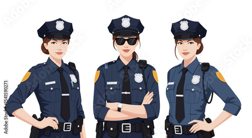 Adobe illustrator artwork vector illustration set of diverse male and female police officers in various poses. Represents law enforcement professionals