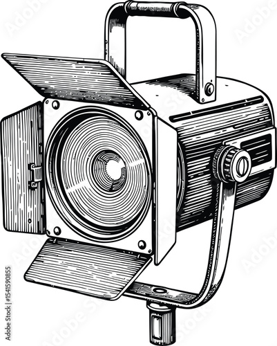Vintage Studio Spotlight Icon – Retro Theater Film Lighting Illustration