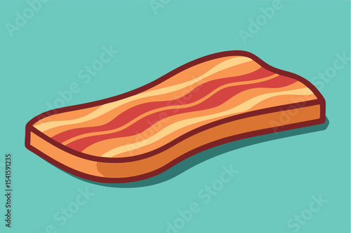 Colorful illustration of a crispy bacon strip on a teal background