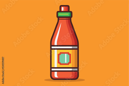 Bright red condiment bottle with label on vibrant background