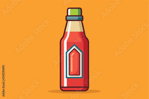 Bright red ketchup bottle on orange background with minimal design