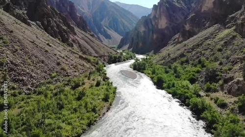 Mountain river winding through a canyon