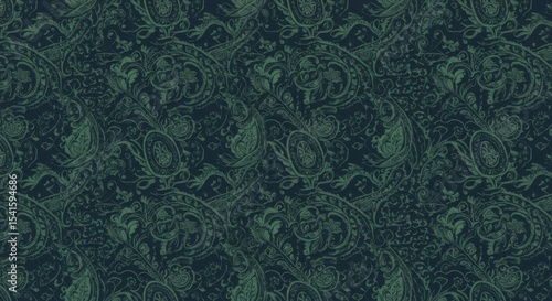 Intricate paisley tapestry a dark symphony of swirling emerald leaves and teardrops