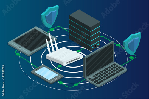 Global computer network connection with devices and data communication illustration, Proxy network,