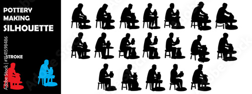 Pottery Making Silhouette Vector Set – Indian Handicrafts, Traditional Artisans, and Clay Craftsmanship