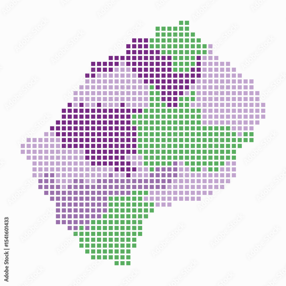 Fototapeta premium Lesotho dotted map. Digital style map of the country on white background. Lesotho shape with square dots. Colored dots style. Large size squares. Simple vector illustration.