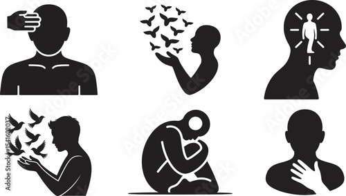Set of Anxiety relief Silhouette Vector Illustrator on White Background