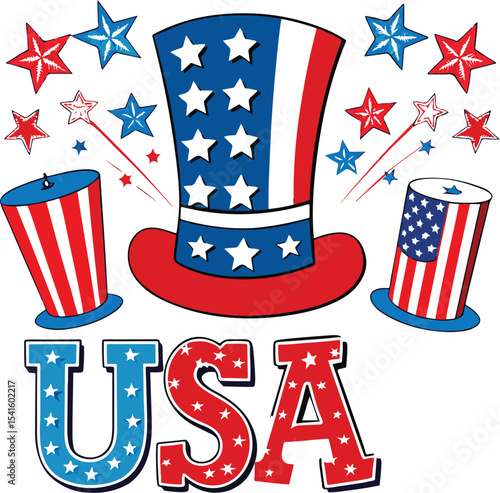 Usa patriotic stars and stripes hats vector illustration for independence day celebration