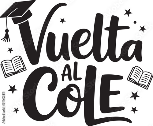 Vuelta al Cole Typography Silhouette, Spanish Back to School Typography Vector on white Background