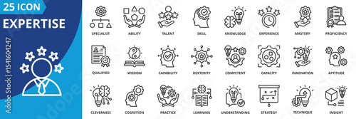expertise icon set collection in outline style. an icon pack contain skill, knowledge, mastery, ability, experience, talent, proficiency