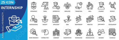 internship icon set collection in outline style. an icon pack contain experience, train, apprentice, employee, transition, skill, student