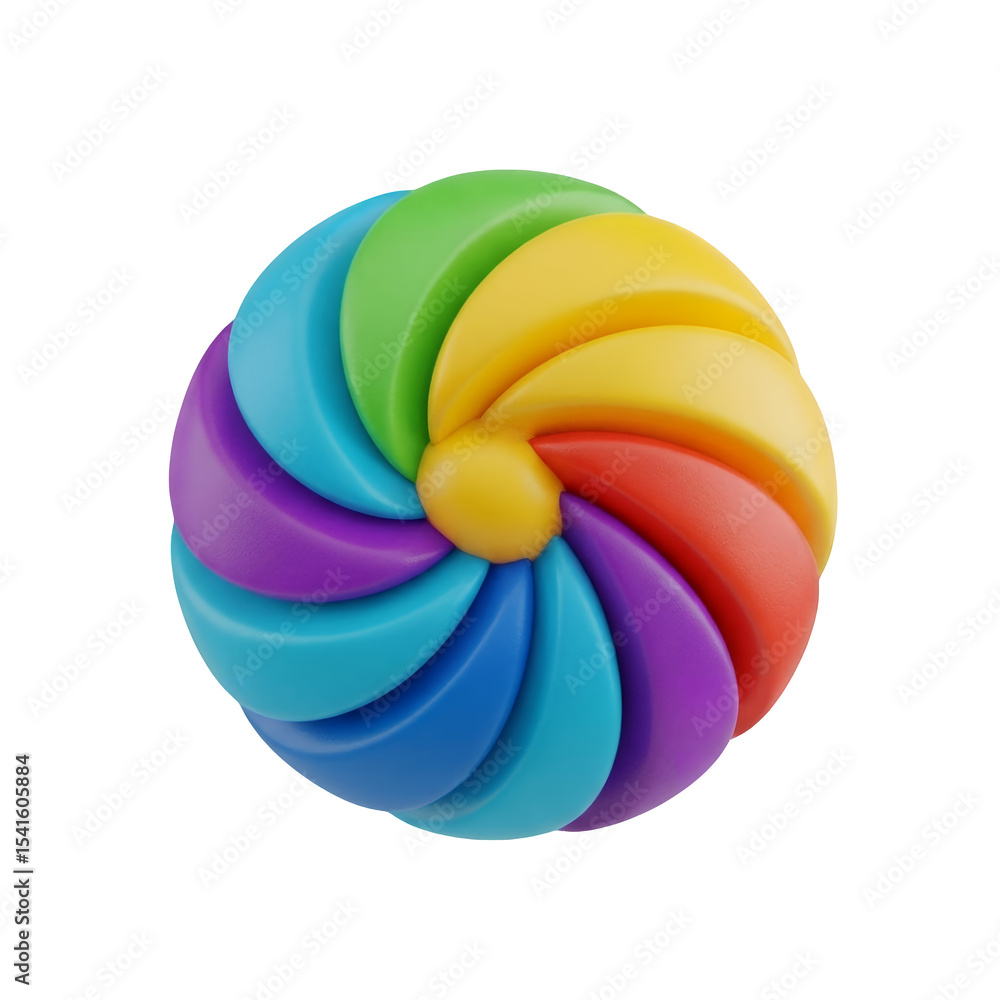 Obraz premium Colorful Abstract Pinwheel Illustration with Rainbow Gradient - 3D Render on Transparent Background, Creative Decorative Element for Design Projects