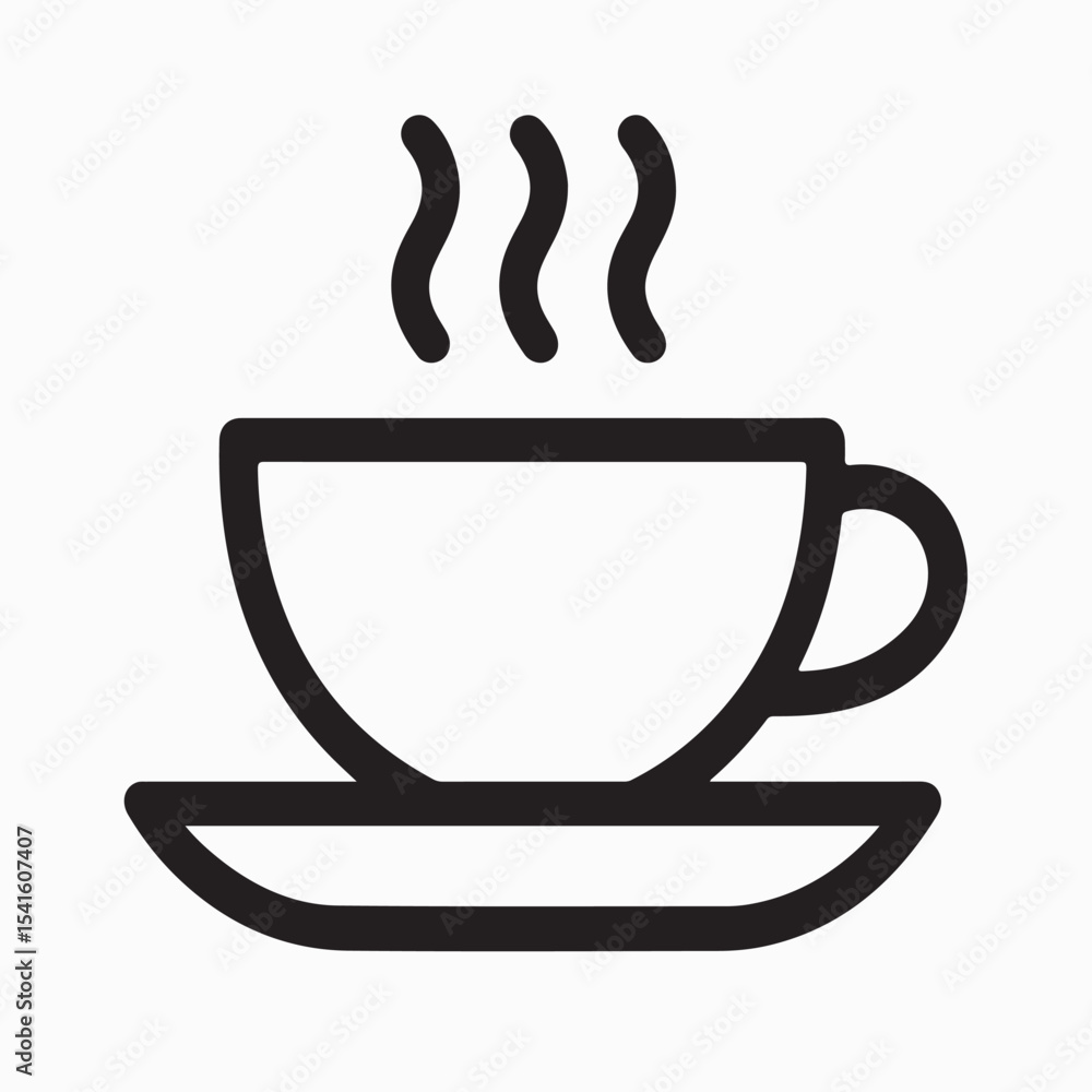 Line art of a cup of steaming coffee cup on white background Line art of a cup of steaming coffee cup on white background
