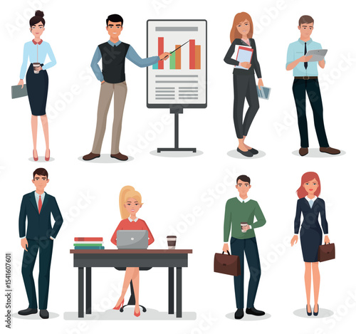 Office business people with gadgets, documents and suitcase set