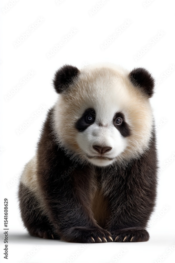 Obraz premium Adorable young panda sitting on white background