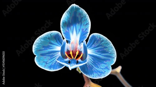 Blue phalaenopsis orchid flowers bloomed on a black background. Time lapse, close-up. Wedding background, Valentine's Day concept. Time Lapse