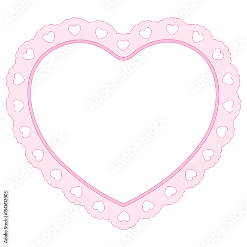 Heart scallop frame in coquette style isolated. Cute lace border for Valentine's Day cards, Wedding invitations.