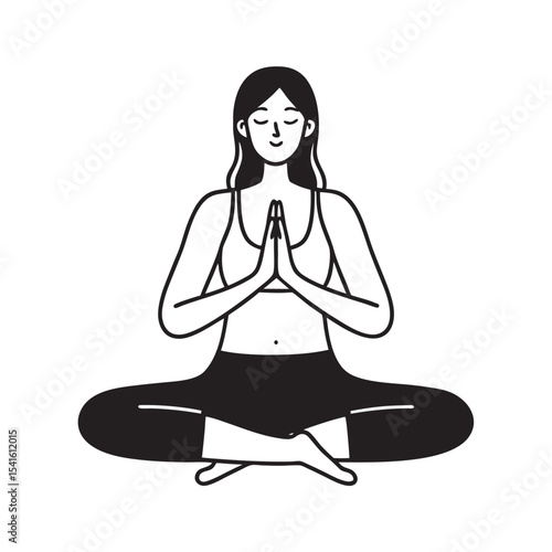 woman meditating in lotus pose – line drawing