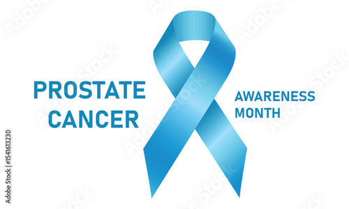 Prostate Cancer Awareness Month. Blue Awareness Ribbon on White Background. Raising awareness of Prostate Cancer campaign. Awareness design, poster, card, banner, background. Vector Illustration