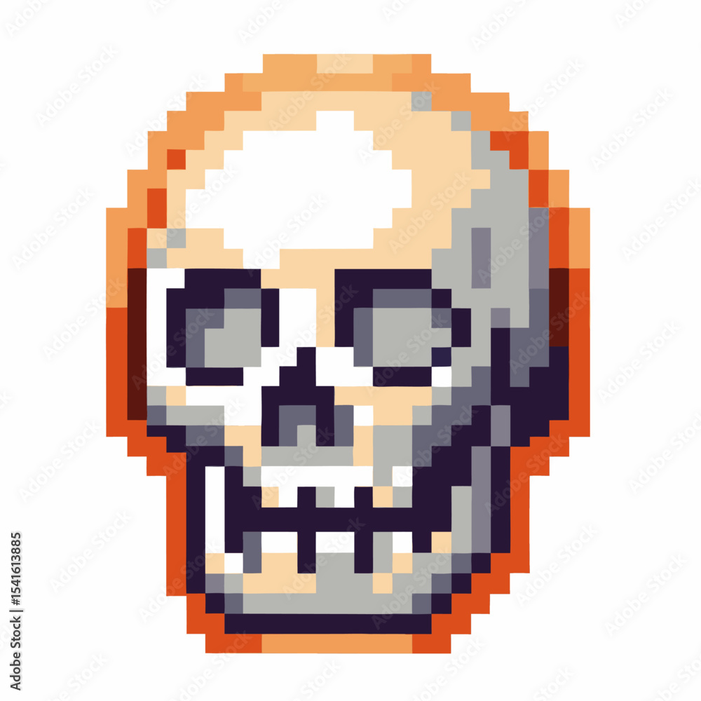 Pixel art human skull icon retro 8 bit digital skeleton head illustration for gaming, halloween, anatomy, or medical themes Pixel art human skull icon retro 8 bit digital skeleton head illustration for gaming, halloween, anatomy, or medical themes