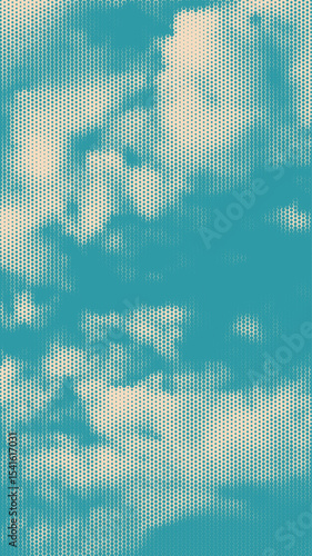 Color halftone texture of blue sky with clouds. Abstract cloud pattern vector dotted pixel texture background with copy space. Vintage cloudy sky