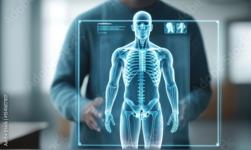 Person Interacting with a Digital Holographic Human Anatomy Model