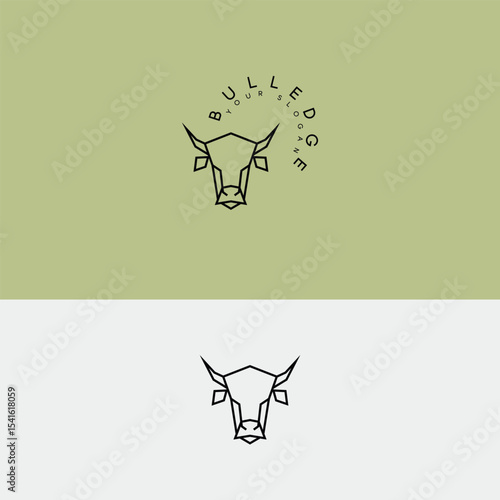 modern minimal logo design for bull butcher animal meat, sketch line art on a white and green background models style