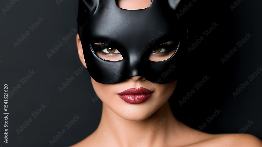 Close-up of a woman wearing a black cat mask Close-up of a woman wearing a black cat mask