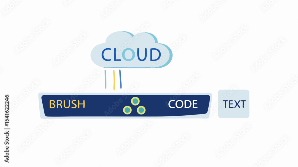 Fototapeta premium Cloud graphic with brush code and text elements connected by lines in a simple design style