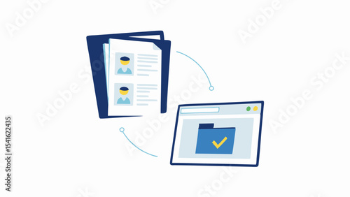 Transferring data from a file folder to a digital folder on a computer screen illustration