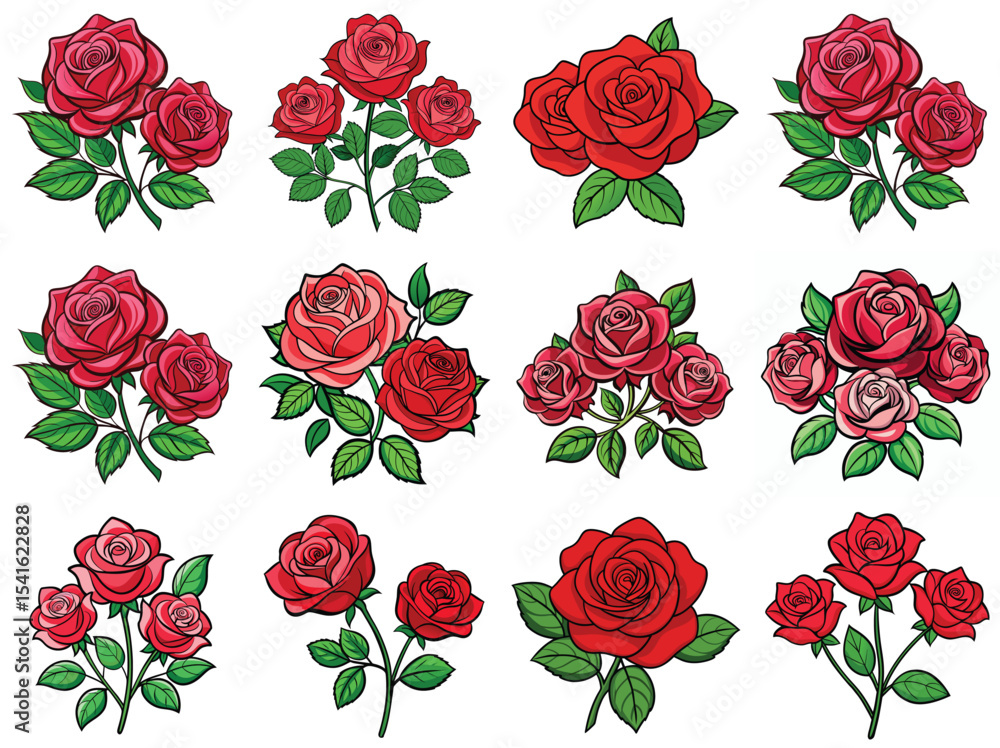 Fototapeta premium Roses vector illustration isolated on white background.