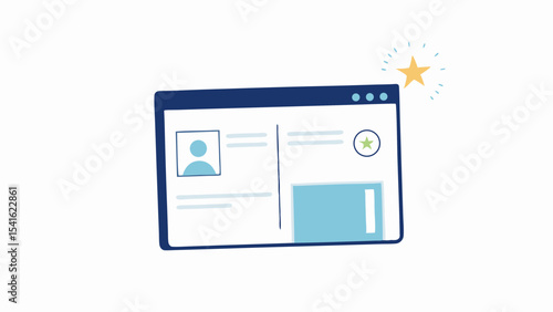 Illustration of a website interface with profile icon and a shining star in the upper right corner