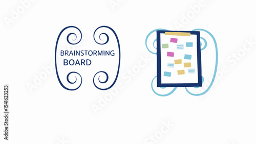 Brainstorming board logo and a clipboard with colorful sticky notes for planning and organization