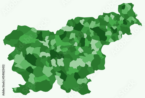 Map of Slovenia with regions. Just a simple country border map with region division. Green color palette. Blank Republic of Slovenia shape with administrative division. Vector illustration.