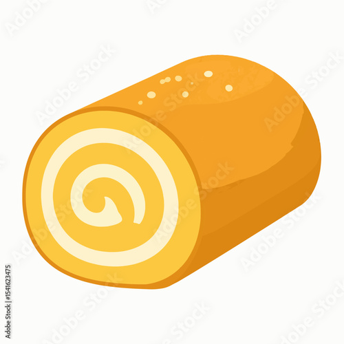 A yellow and white Swiss roll cake with sprinkles is pictured diagonally on a white background