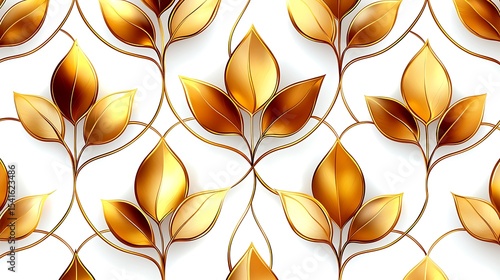 Golden leaves intertwine on white